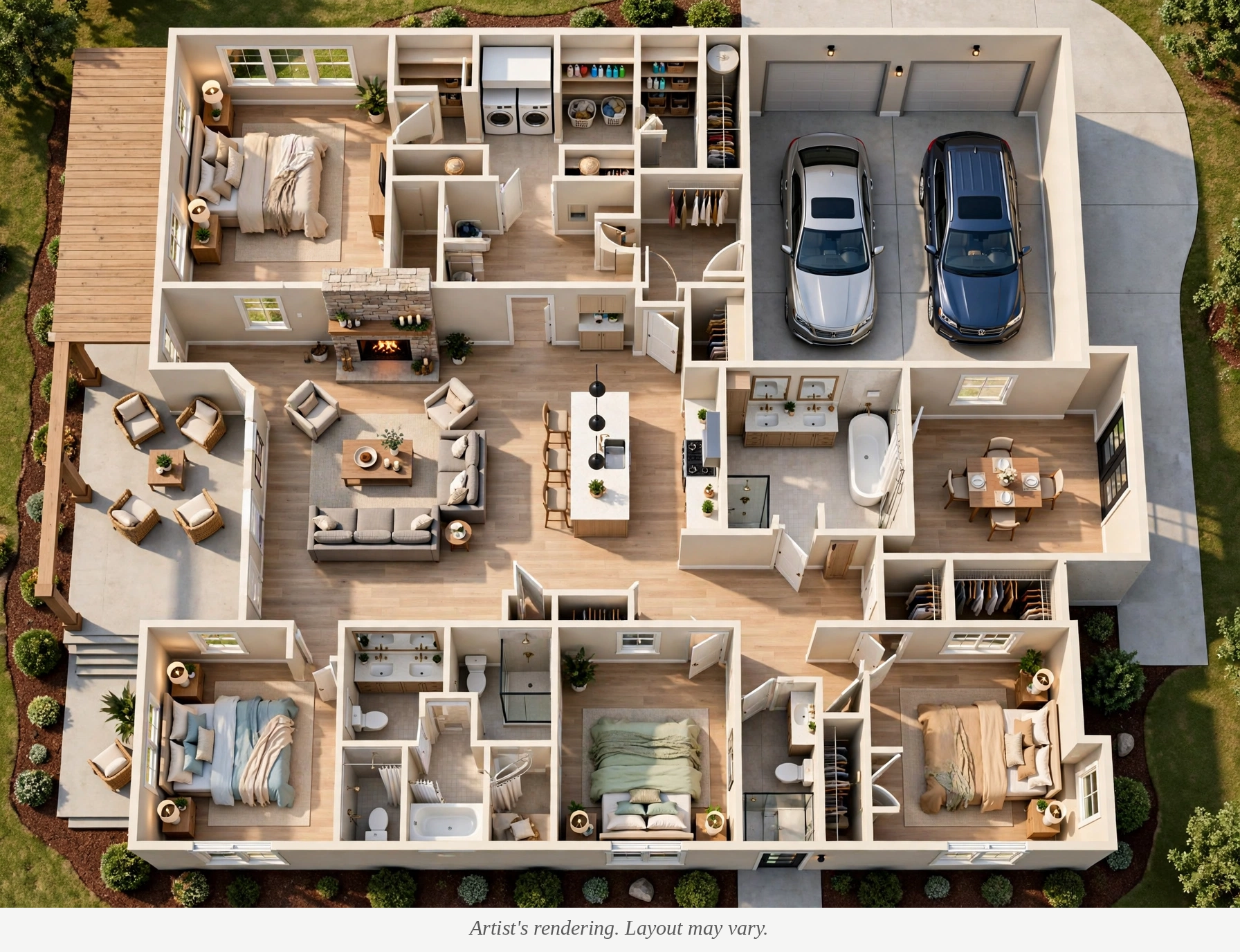 3D concept rendering of Serene Home — artist's rendering, layout may vary